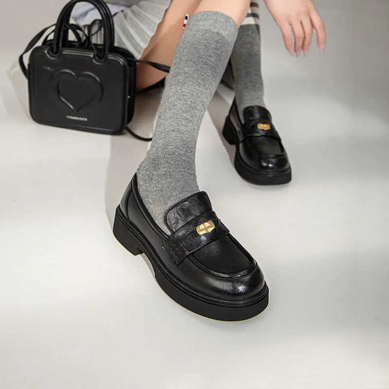 FIVE PLUS Loafers Chunky Heel Women's Black-6