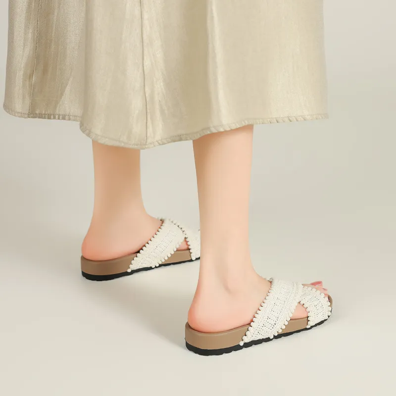 FIVE PLUS Rubber Sole Woven Slip Resistant Abrasion Resistant Slide Slippers Women's-3