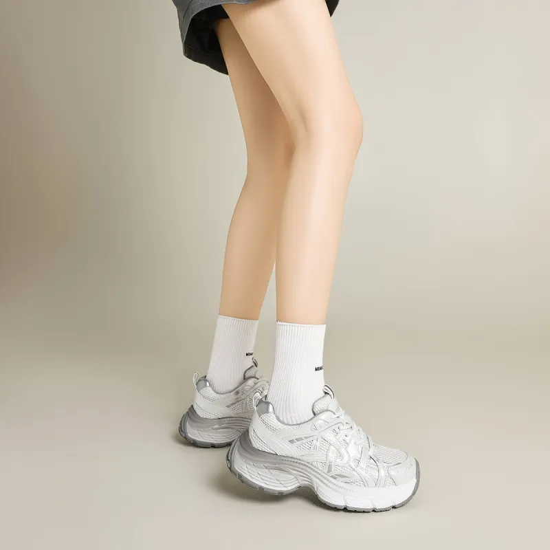 FIVE PLUS Abrasion Resistant Low Top Chunky Sneakers Women's Beige-5