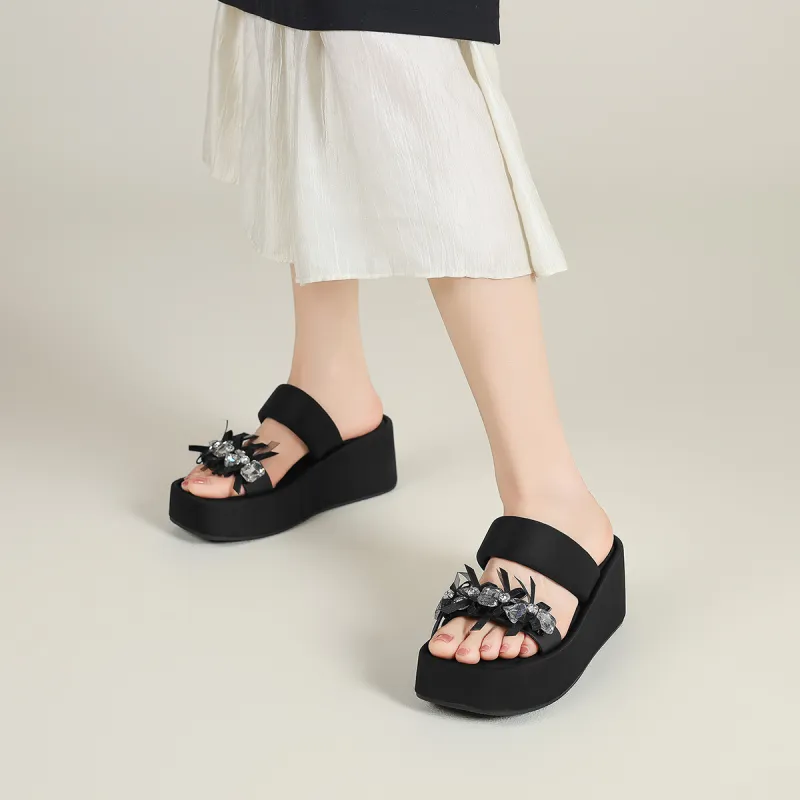 FIVE PLUS PU Polyurethane Slip Resistant Slide Slippers Women's Black-5