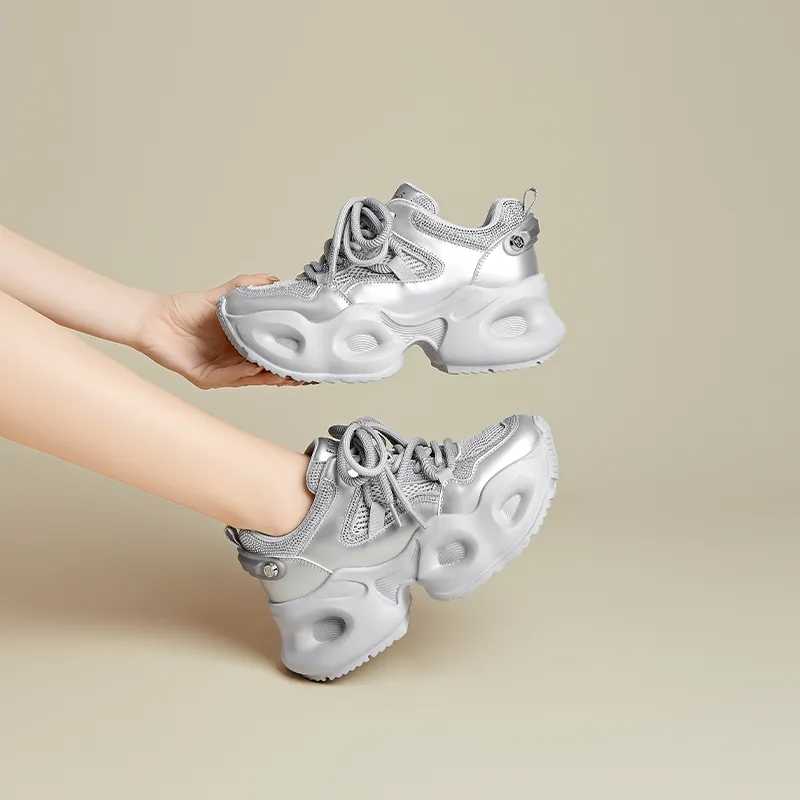 FIVE PLUS Cushioning Lightweight Height Increasing Low Top Chunky Sneakers Women's-4
