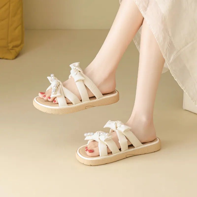 FIVE PLUS Rubber Sole Slip Resistant Slide Slippers Women's Beige-5
