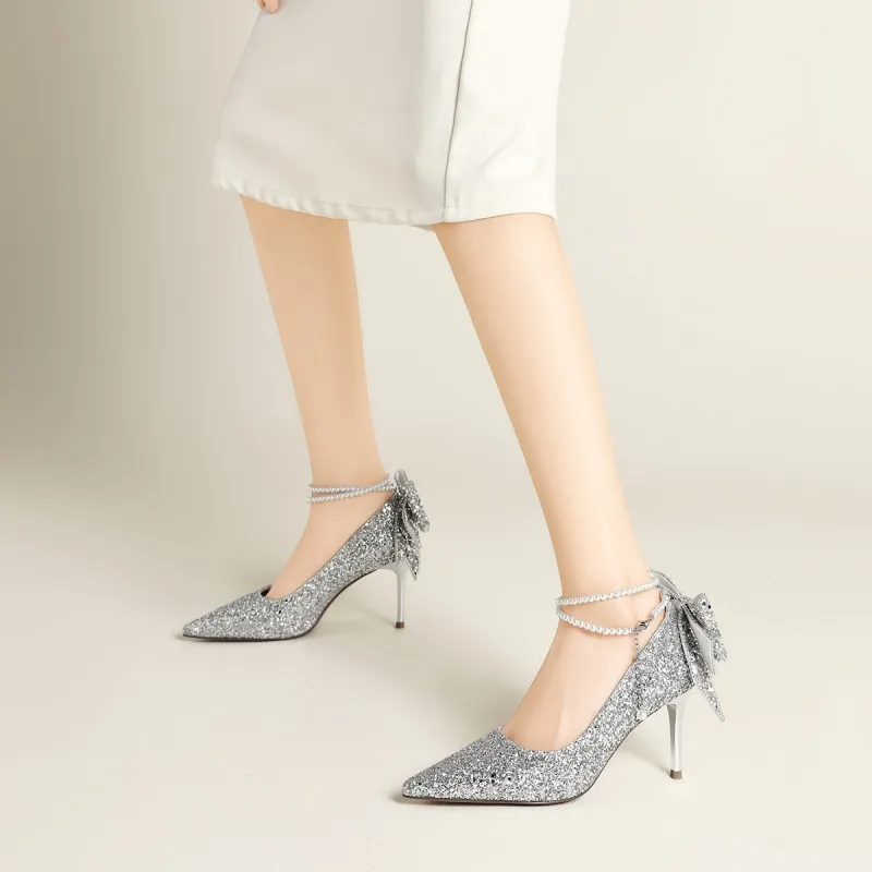FIVE PLUS Slim Heel High Heels 8.0CM Women's Silver-5