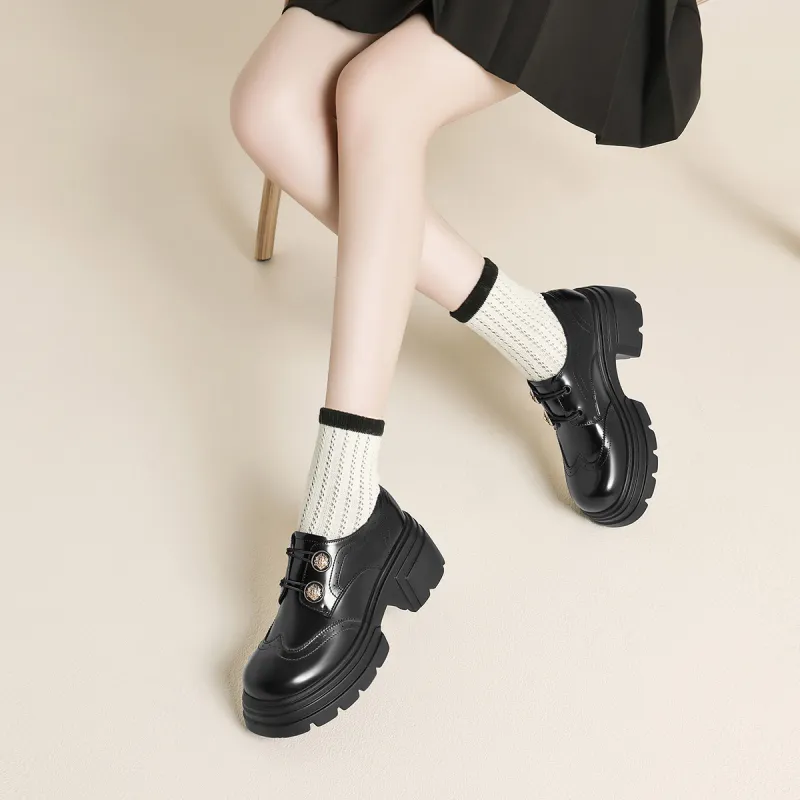 FIVE PLUS Chunky Heel High Heels 7.0CM Women's Black-5