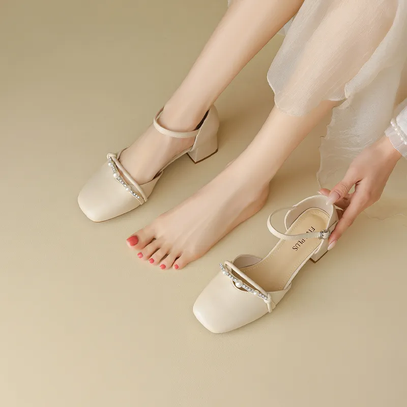 FIVE PLUS Chunky Heel High Heels 5cm Women's Beige-4