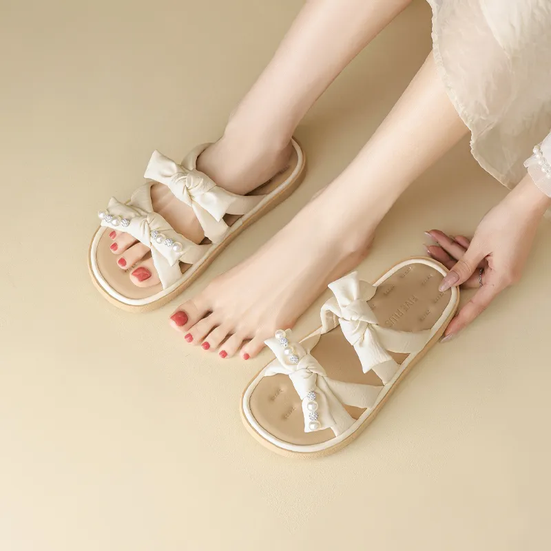 FIVE PLUS Rubber Sole Slip Resistant Slide Slippers Women's Beige-4