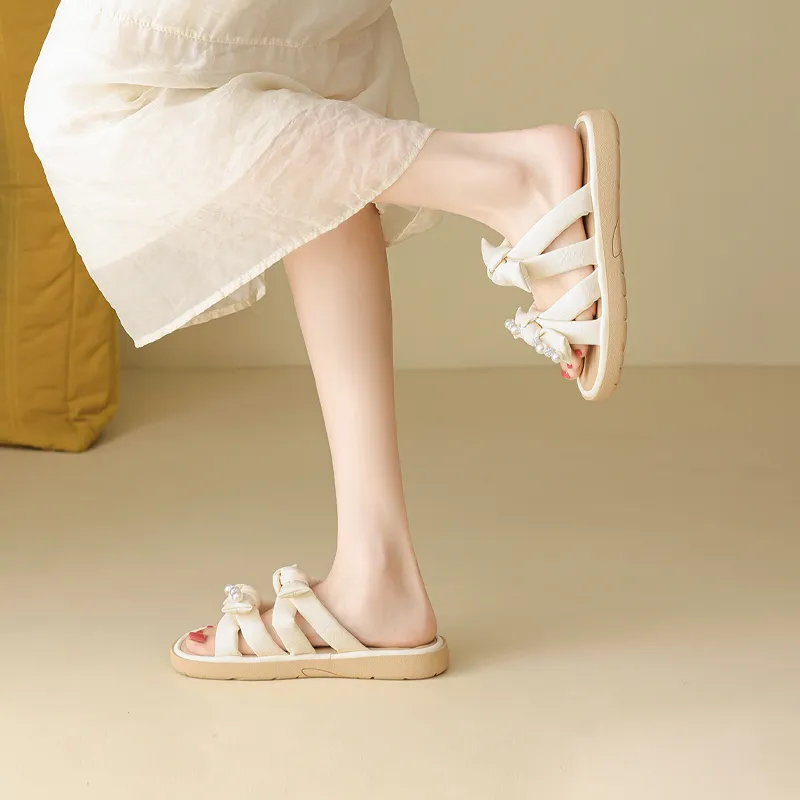 FIVE PLUS Rubber Sole Slip Resistant Slide Slippers Women's Beige-6