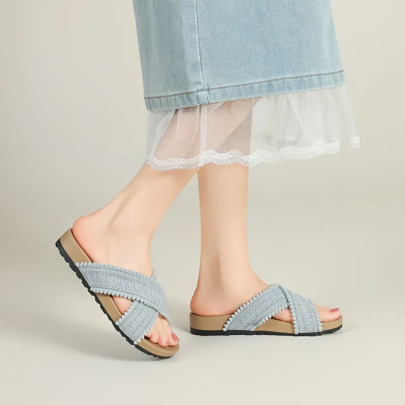 FIVE PLUS Rubber Sole Woven Slip Resistant Abrasion Resistant Slide Slippers Women's-16