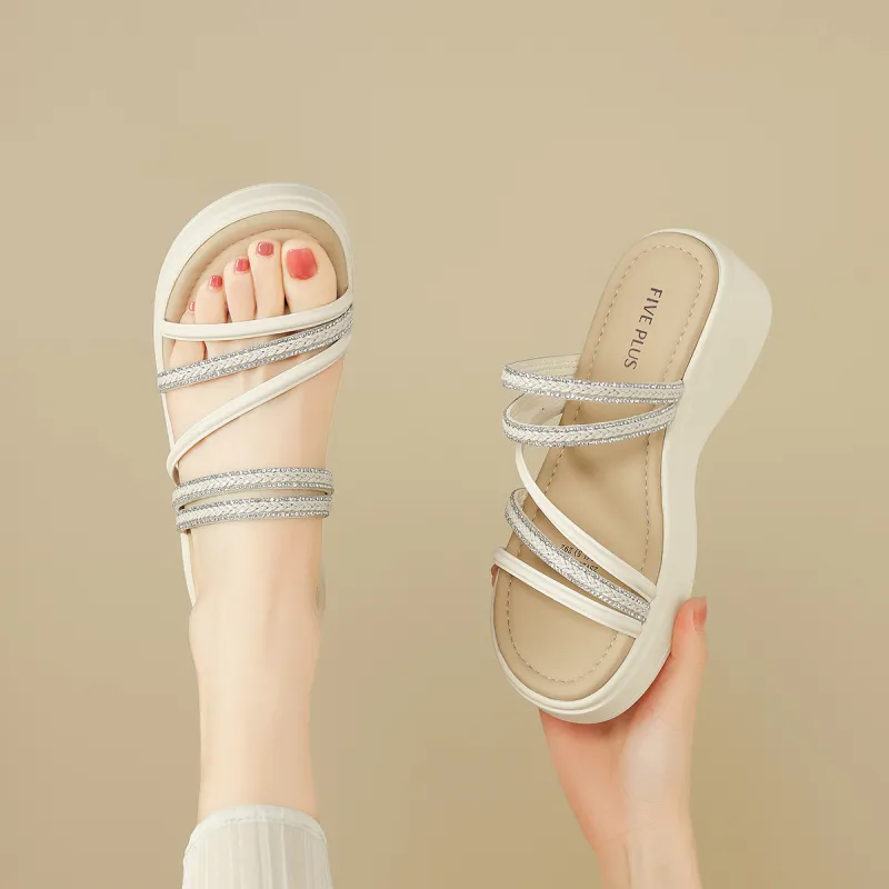 FIVE PLUS Slip Resistant Odor Resistant Abrasion Resistant Slide Slippers Women's Beige-2