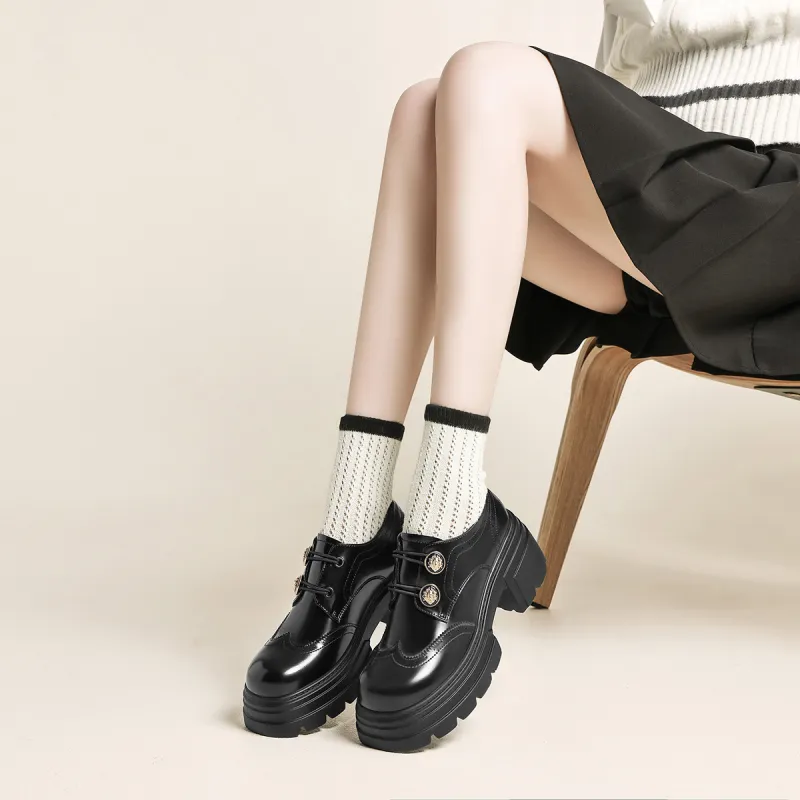 FIVE PLUS Chunky Heel High Heels 7.0CM Women's Black-4