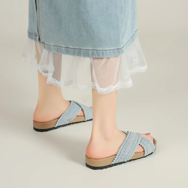 FIVE PLUS Rubber Sole Woven Slip Resistant Abrasion Resistant Slide Slippers Women's-15