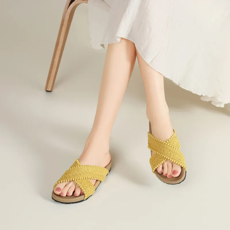 FIVE PLUS Rubber Sole Woven Slip Resistant Abrasion Resistant Slide Slippers Women's-8