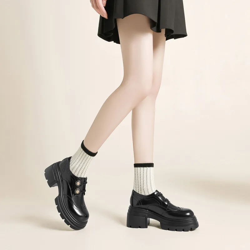 FIVE PLUS Chunky Heel High Heels 7.0CM Women's Black-2