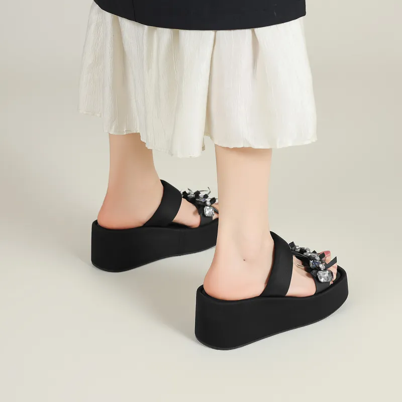FIVE PLUS PU Polyurethane Slip Resistant Slide Slippers Women's Black-3