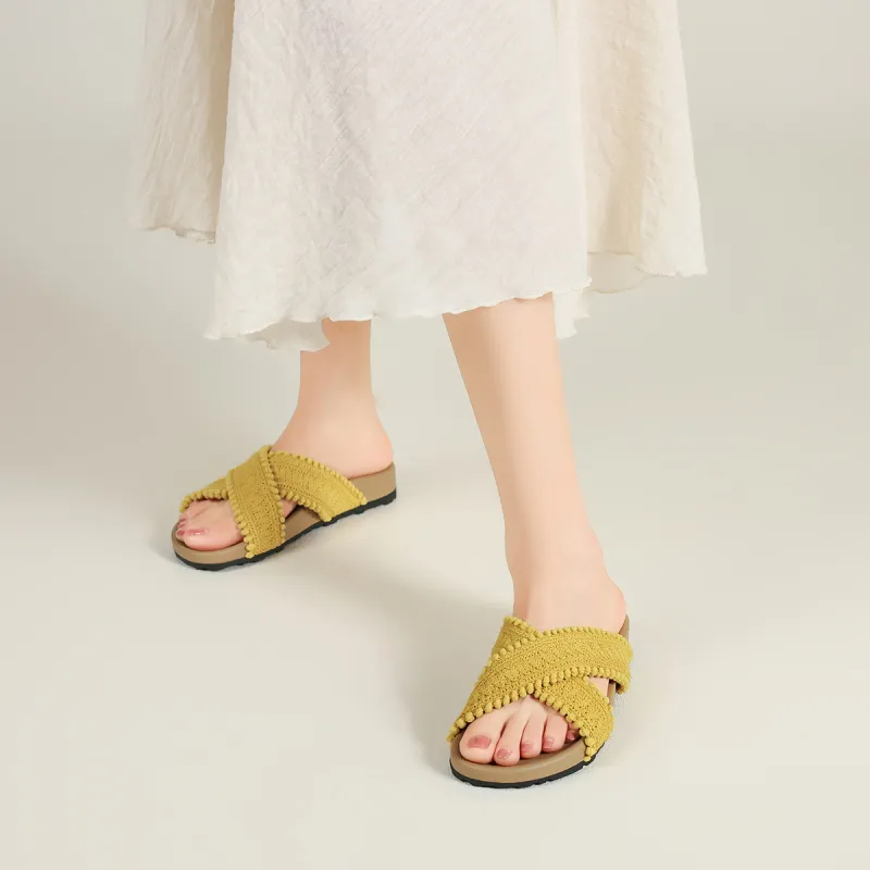 FIVE PLUS Rubber Sole Woven Slip Resistant Abrasion Resistant Slide Slippers Women's-11