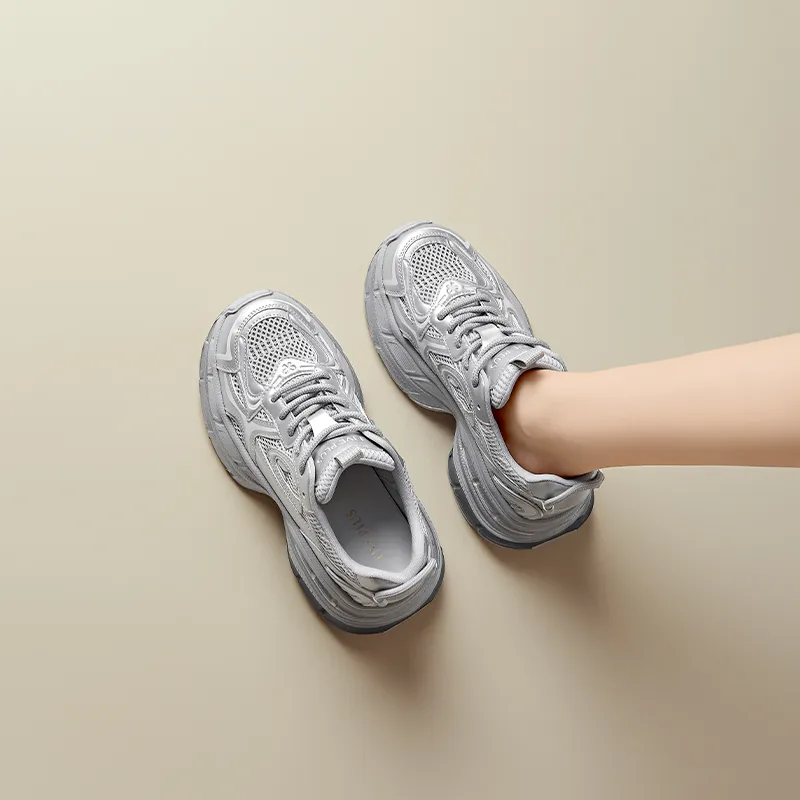 FIVE PLUS Shock Absorbing, Non Slip, Wear Resistant, Breathable And Lightweight Low Top Chunky Sneakers Women's-4