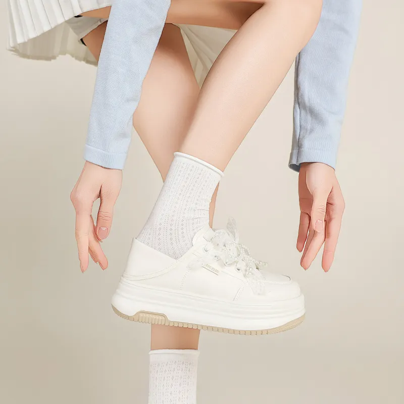 FIVE PLUS Anti Slip Wear Resistant Low Top Skateboard Shoes Women's Beige-3