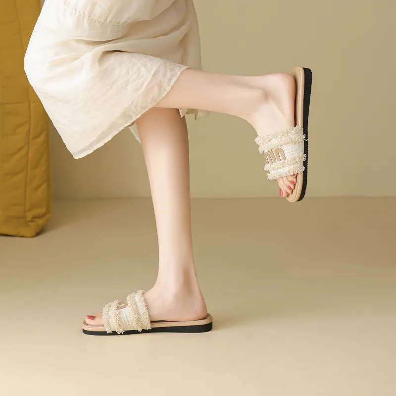 FIVE PLUS Slip Resistant Slide Slippers Women's Beige-6