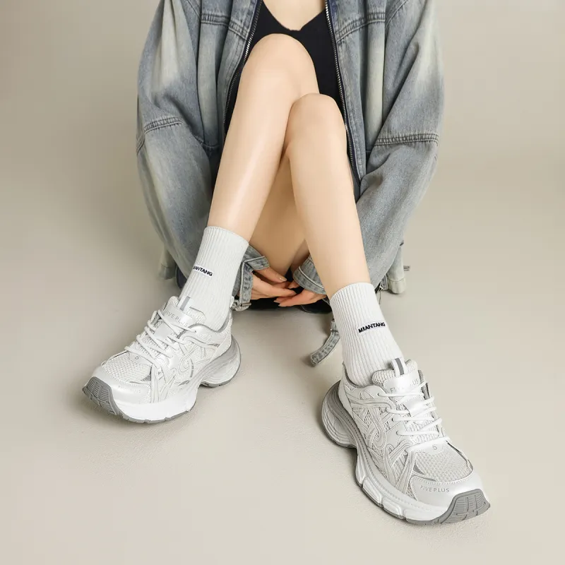 FIVE PLUS Abrasion Resistant Low Top Chunky Sneakers Women's Beige-4