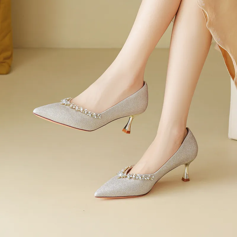 FIVE PLUS Slim Heel High Heels 5cm Women's Gold-4