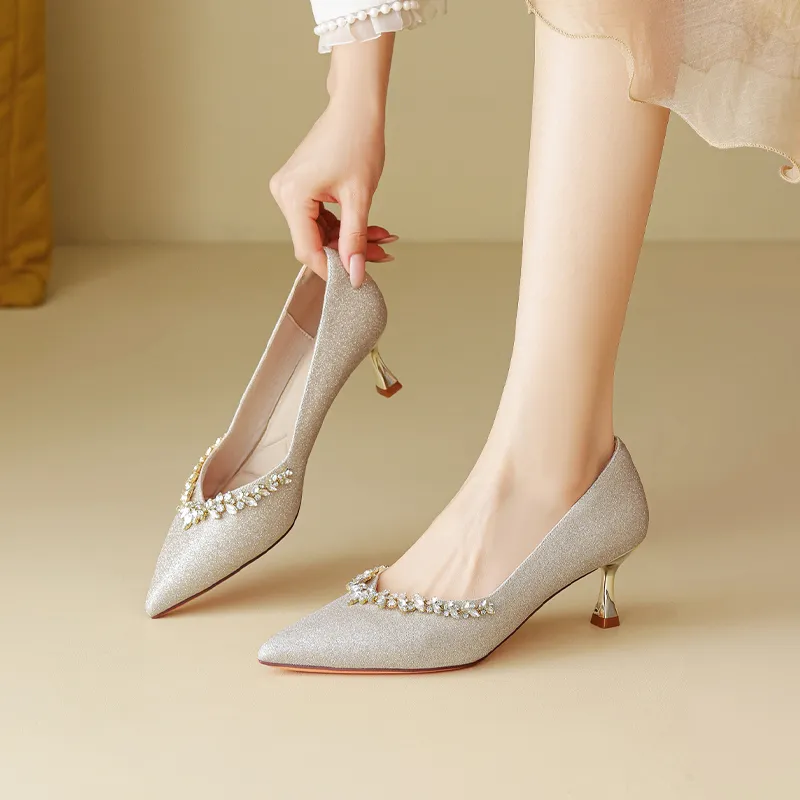 FIVE PLUS Slim Heel High Heels 5cm Women's Gold-3