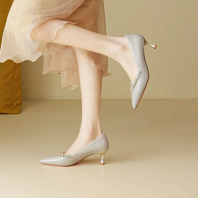 FIVE PLUS Slim Heel High Heels 5cm Women's Gold-6