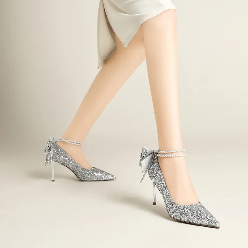 FIVE PLUS Slim Heel High Heels 8.0CM Women's Silver-3