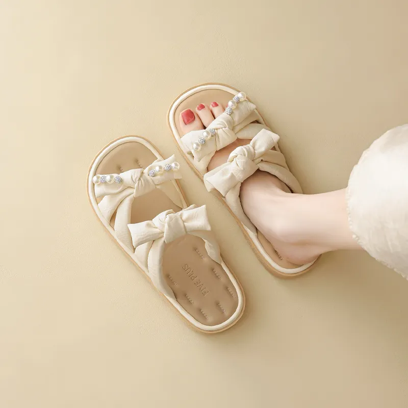 FIVE PLUS Rubber Sole Slip Resistant Slide Slippers Women's Beige-3