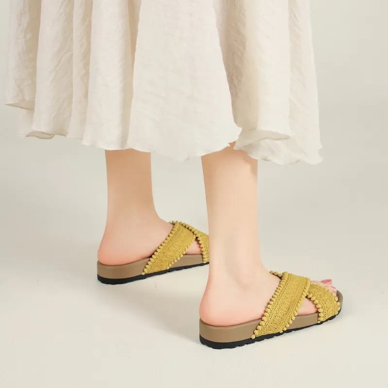 FIVE PLUS Rubber Sole Woven Slip Resistant Abrasion Resistant Slide Slippers Women's-9