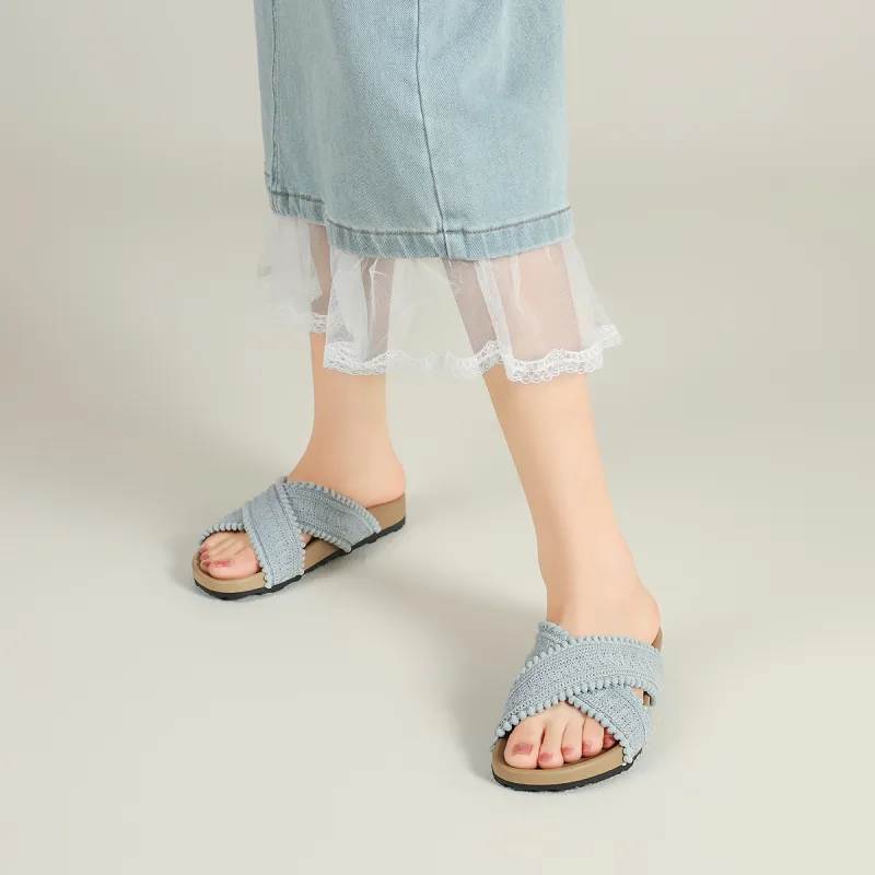 FIVE PLUS Rubber Sole Woven Slip Resistant Abrasion Resistant Slide Slippers Women's-17