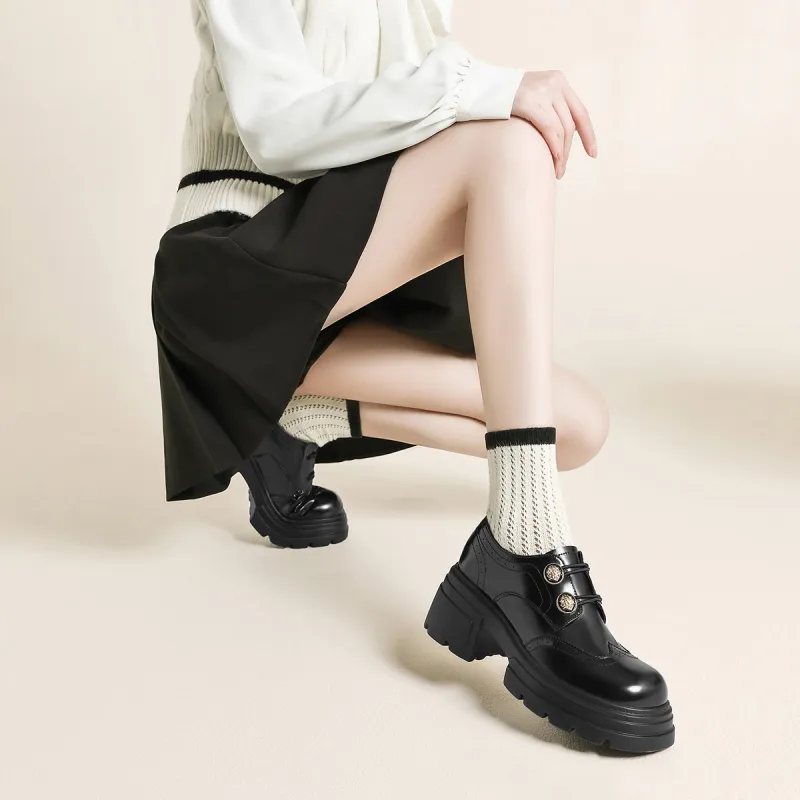 FIVE PLUS Chunky Heel High Heels 7.0CM Women's Black-3
