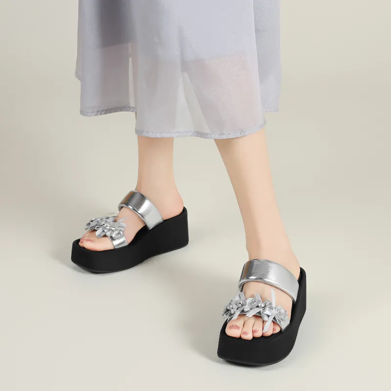 FIVE PLUS PU Polyurethane Slip Resistant Slide Slippers Women's Silver-5