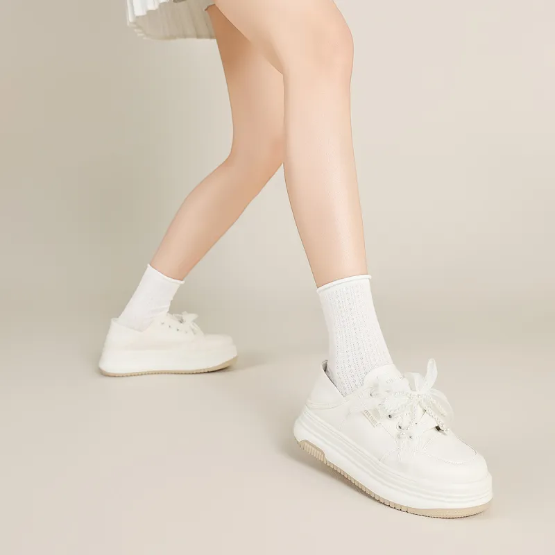 FIVE PLUS Anti Slip Wear Resistant Low Top Skateboard Shoes Women's Beige-2