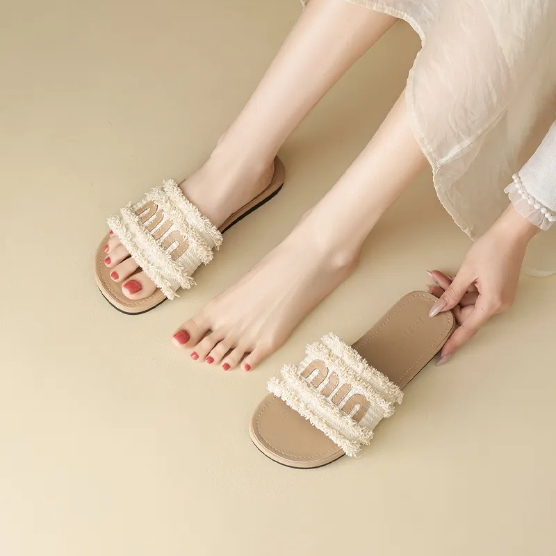 FIVE PLUS Slip Resistant Slide Slippers Women's Beige-4