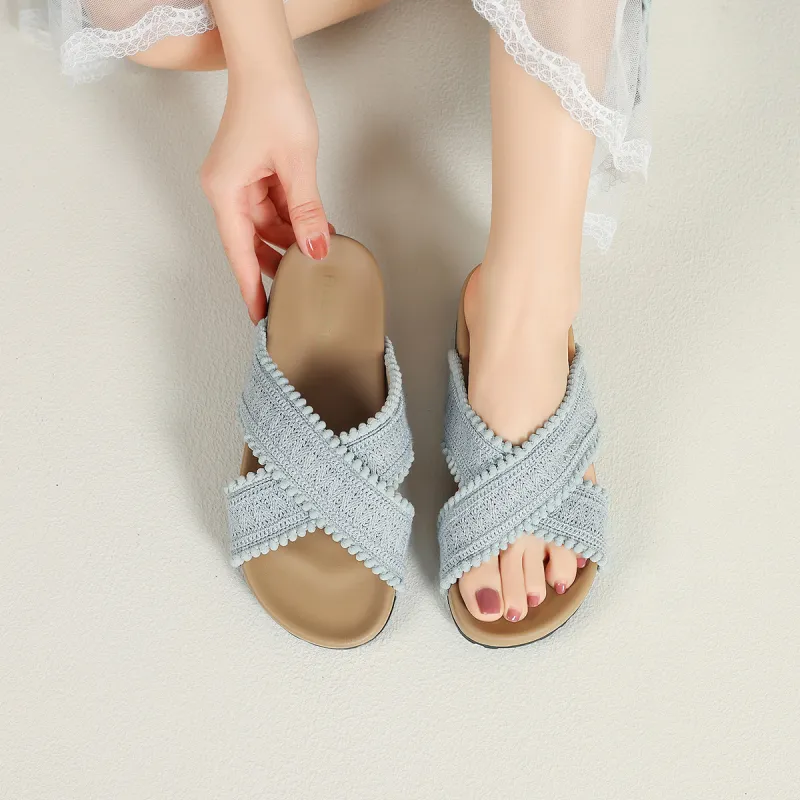 FIVE PLUS Rubber Sole Woven Slip Resistant Abrasion Resistant Slide Slippers Women's-14