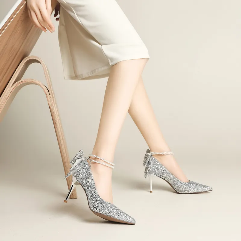 FIVE PLUS Slim Heel High Heels 8.0CM Women's Silver-2