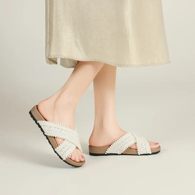 FIVE PLUS Rubber Sole Woven Slip Resistant Abrasion Resistant Slide Slippers Women's-4