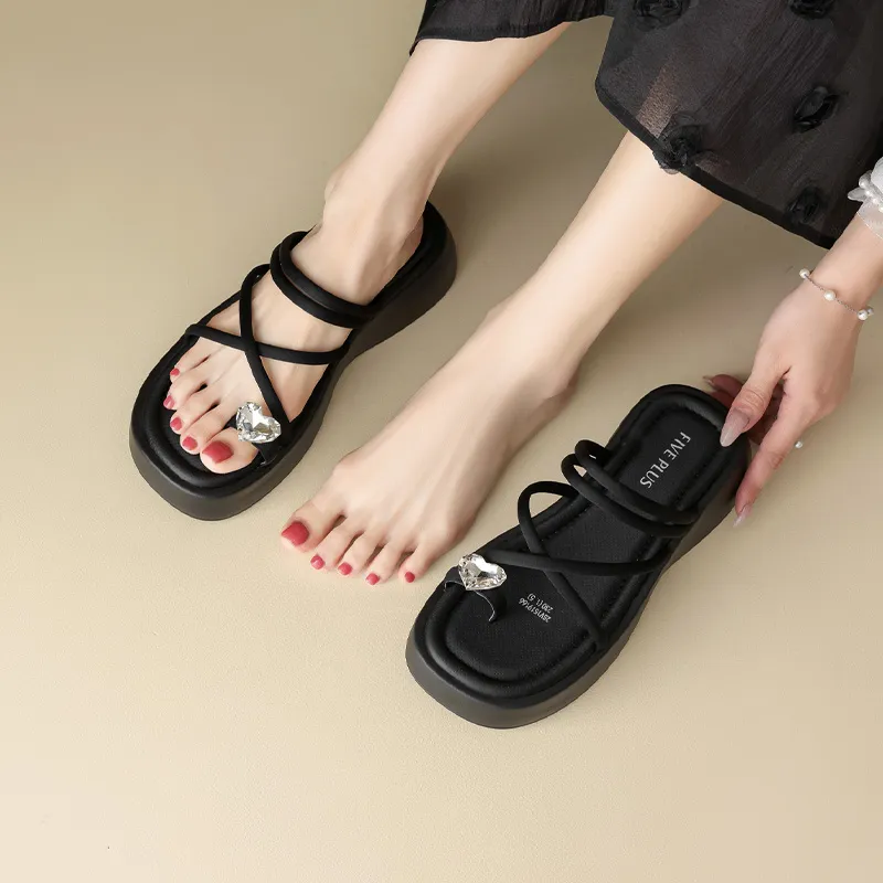FIVE PLUS Slide Slippers Women's Black-4