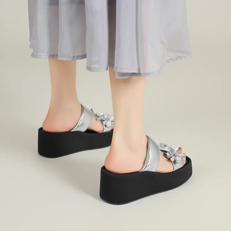 FIVE PLUS PU Polyurethane Slip Resistant Slide Slippers Women's Silver-3