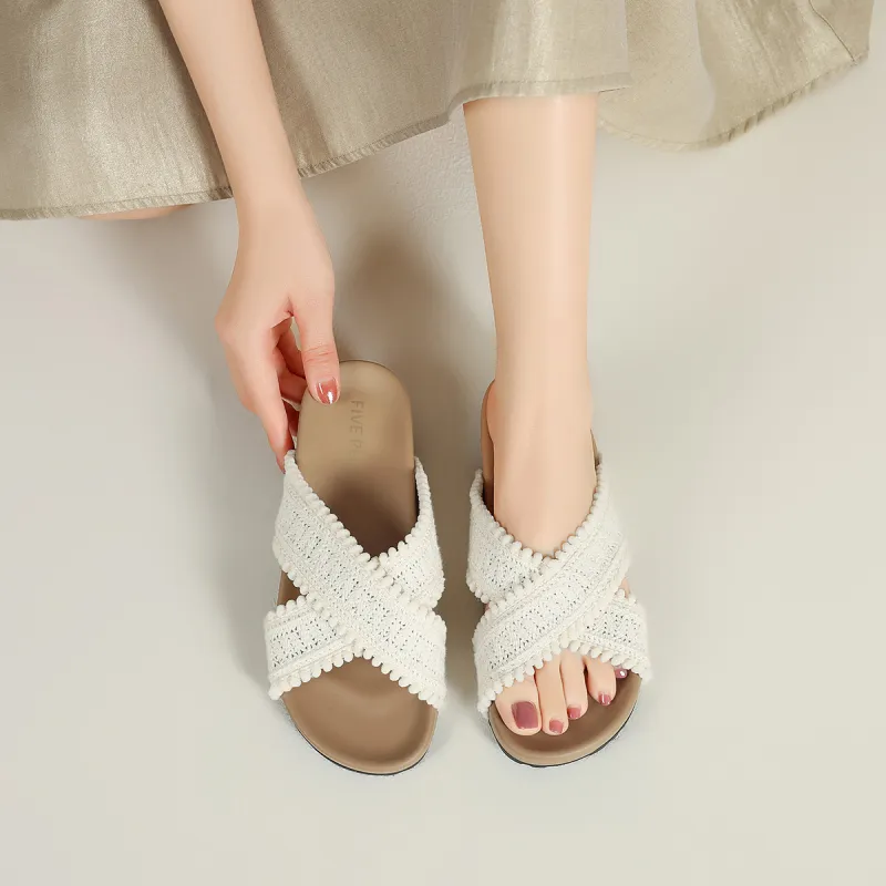 FIVE PLUS Rubber Sole Woven Slip Resistant Abrasion Resistant Slide Slippers Women's-2