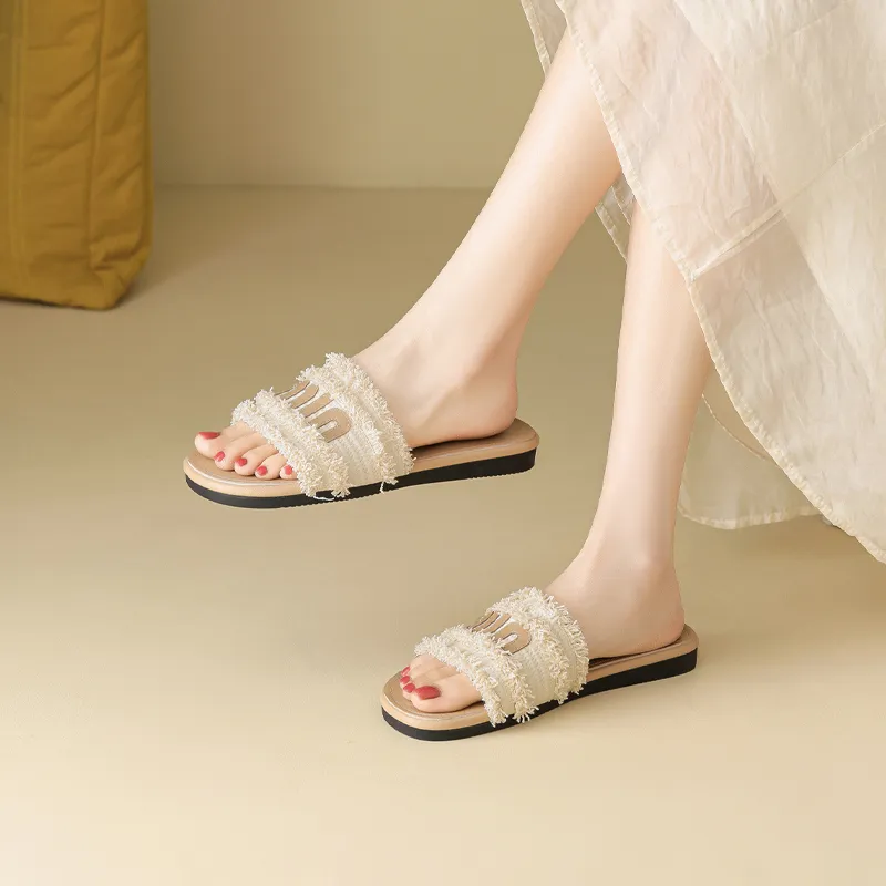 FIVE PLUS Slip Resistant Slide Slippers Women's Beige-5