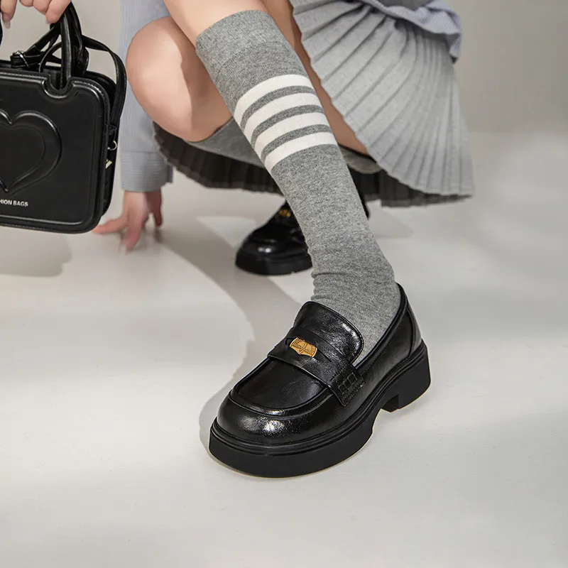 FIVE PLUS Loafers Chunky Heel Women's Black-5