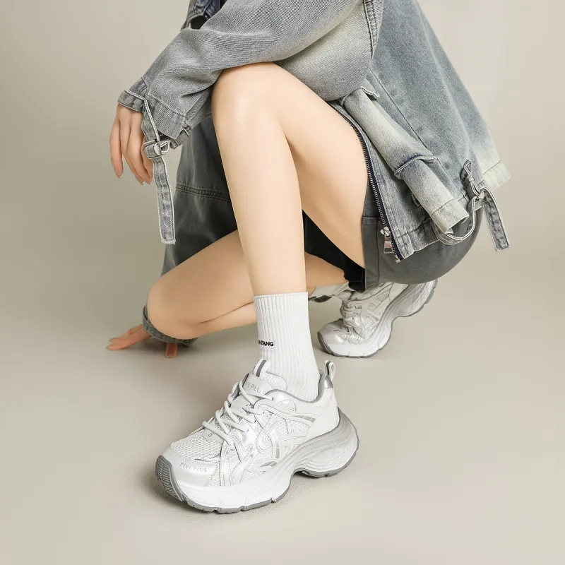 FIVE PLUS Abrasion Resistant Low Top Chunky Sneakers Women's Beige-3