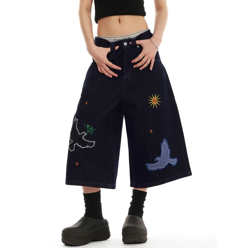WOHOO Denim Shorts Unisex Dark Blue-1