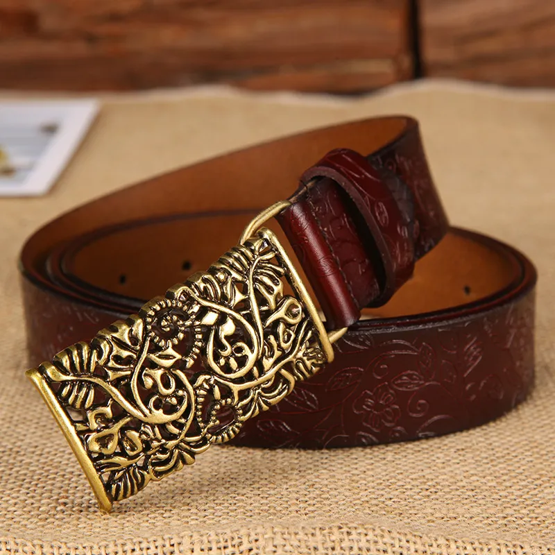 Yalu Cow Split Leather Belts Women's Width 3.2cm-7