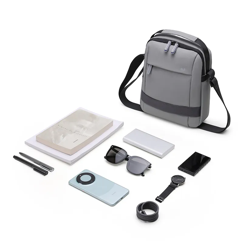 HLA Polyester Crossbody Bag Medium Size Men's Black/Gray-11