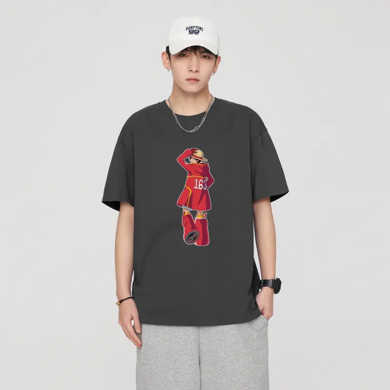ONE PIECE Trendy Heavyweight Open Back Short Sleeved T Shirts Men's-25