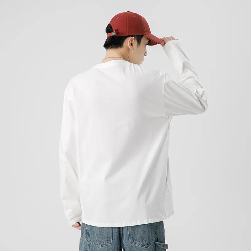 ONE PIECE Casual Students Long Sleeved T Shirt Men's Solid Color Basic-2