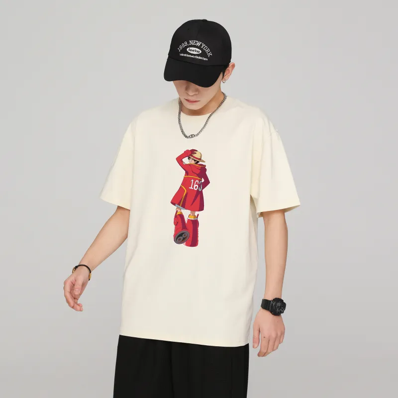 ONE PIECE Trendy Heavyweight Open Back Short Sleeved T Shirts Men's-19