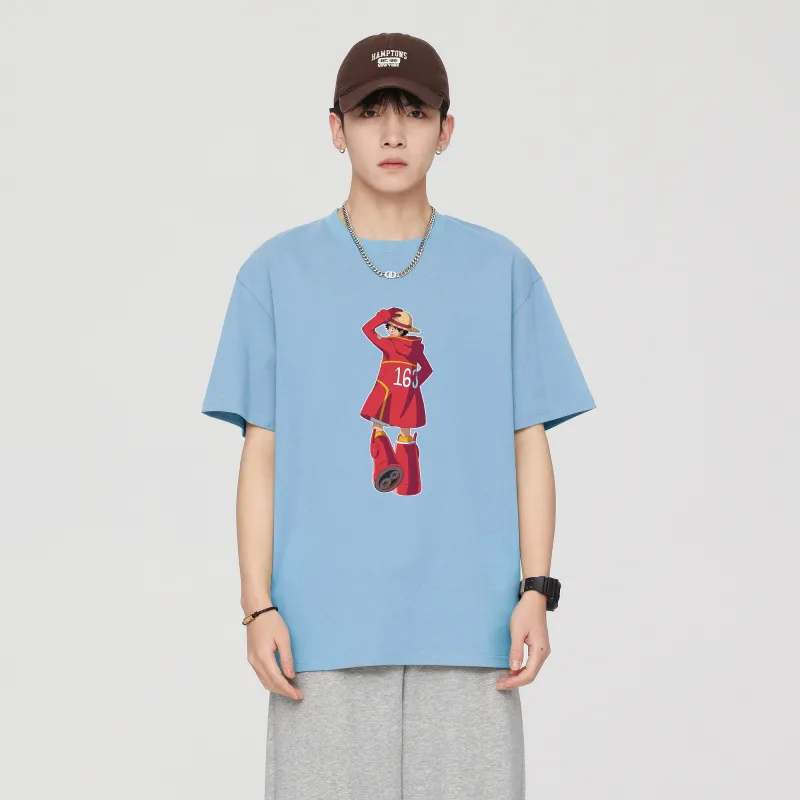 ONE PIECE Trendy Heavyweight Open Back Short Sleeved T Shirts Men's-22